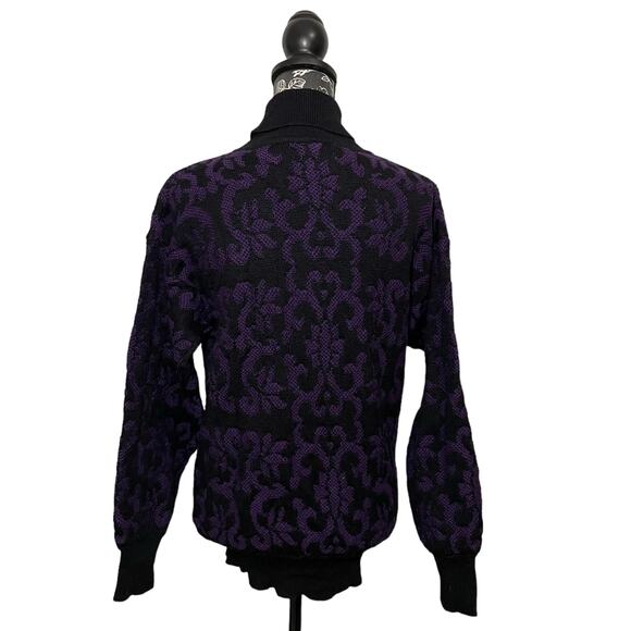 Vintage Meister Textured Knit Turtleneck Sweater Damask Purple Black Size Large - Picture 5 of 6